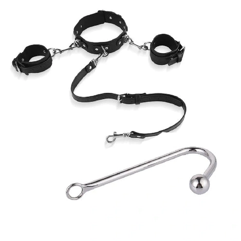 Elegant Anal with Beaded Collar and 5334 Hook Cuffs 1019